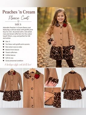 Tan Giraffe-Accent Fleece Coat for Kids